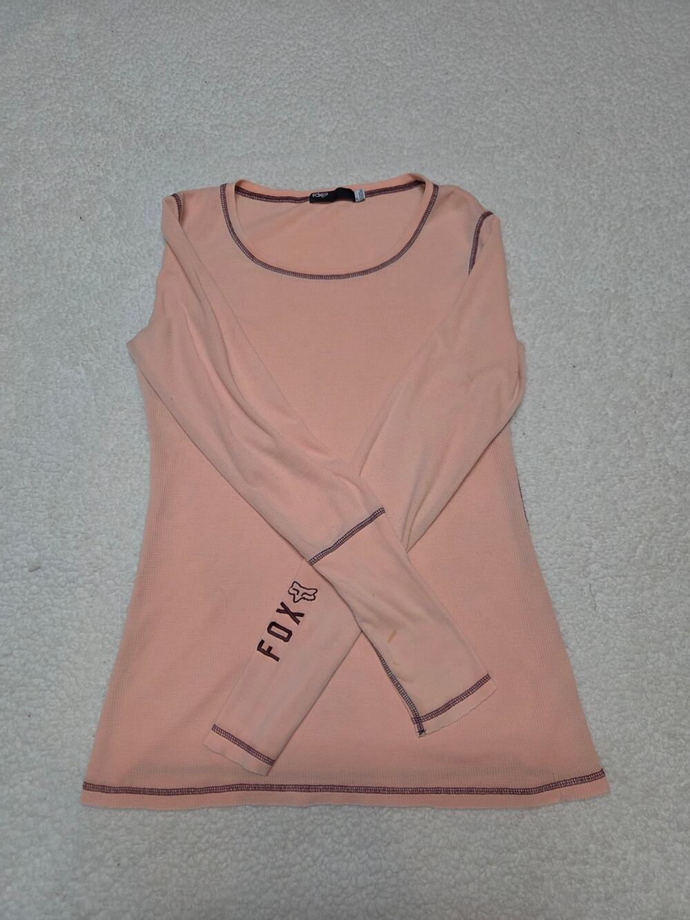 Fox Peach Long Sleeve Waffle Knit Top